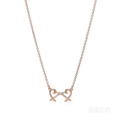 Paloma Picasso® 系列 Double Loving Heart 18K 玫瑰金镶钻项链。