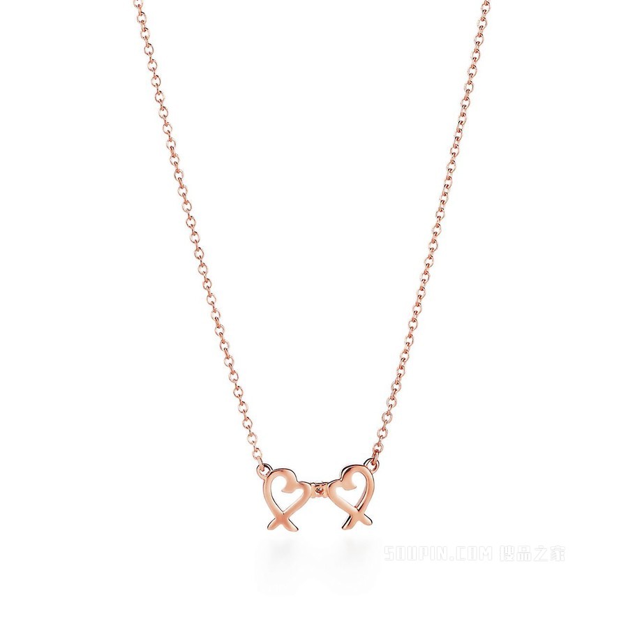 Paloma Picasso® 系列 Double Loving Heart 18K 玫瑰金镶钻项链。