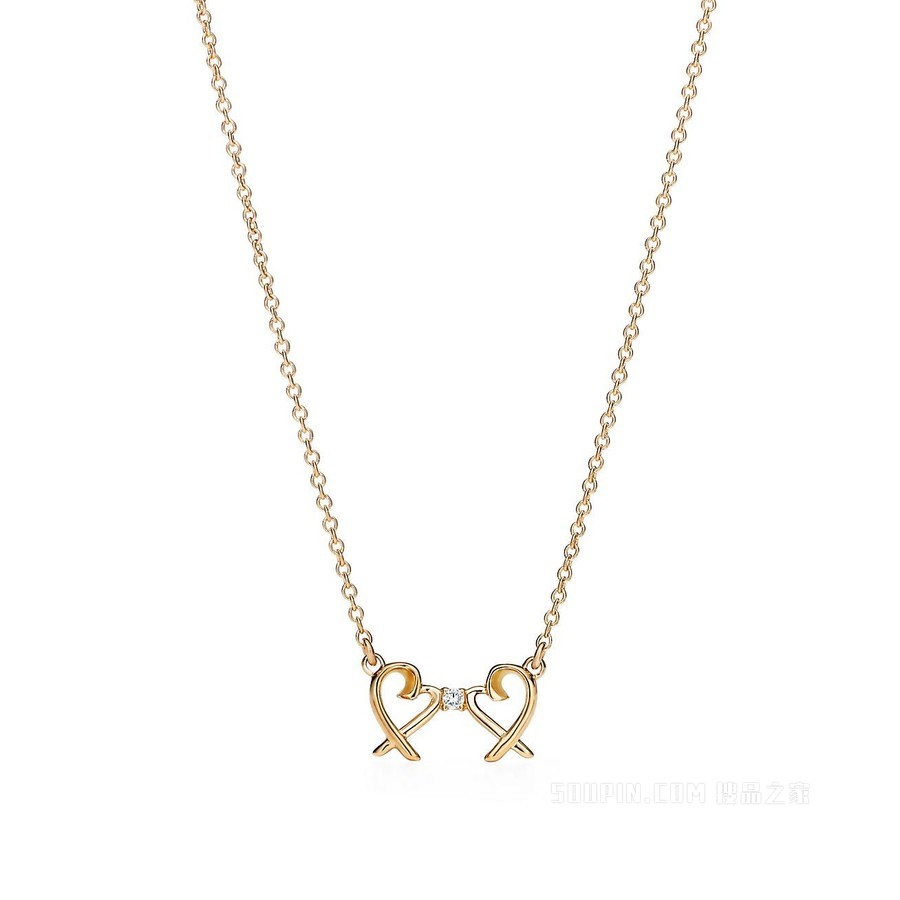 Paloma Picasso® 系列 Double Loving Heart 18K 黄金镶钻项链。