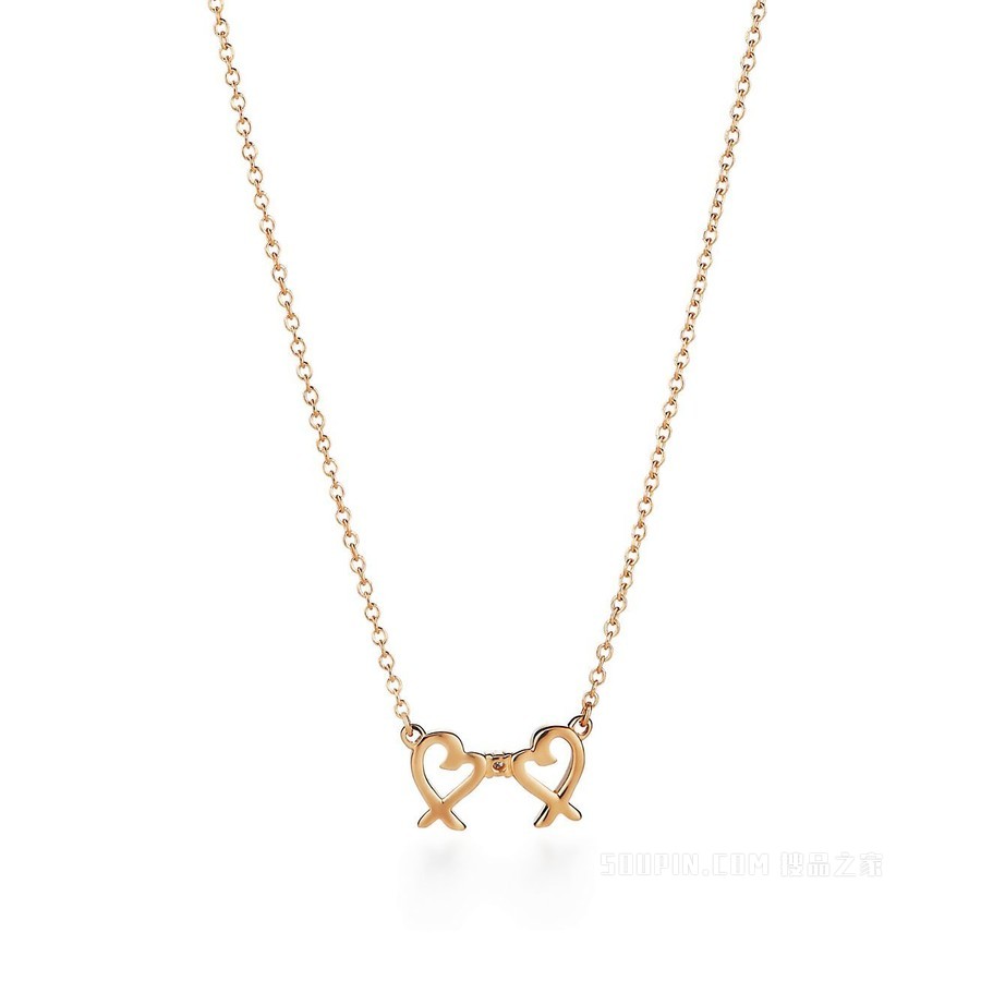 Paloma Picasso® 系列 Double Loving Heart 18K 黄金镶钻项链。