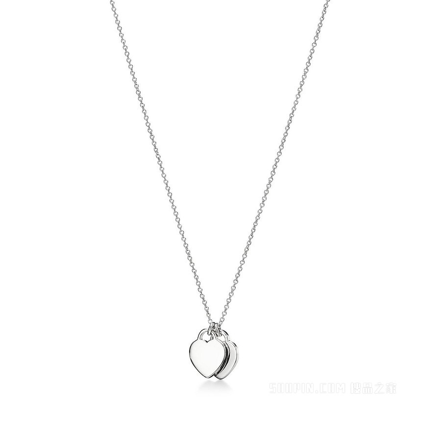 Return to Tiffany™ 系列纯银镶钻粉色 Double Heart Tag 项链，迷你号