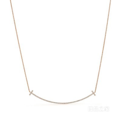 Tiffany T 系列 18K 玫瑰金镶钻 Smile 项链，大号