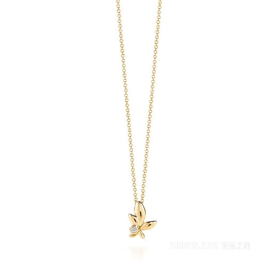 Paloma Picasso® 系列 18K 黄金镶钻 Olive Leaf 迷你项链。