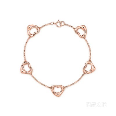 Elsa Peretti® 系列 18K 玫瑰金 Open Heart 手链，中号。