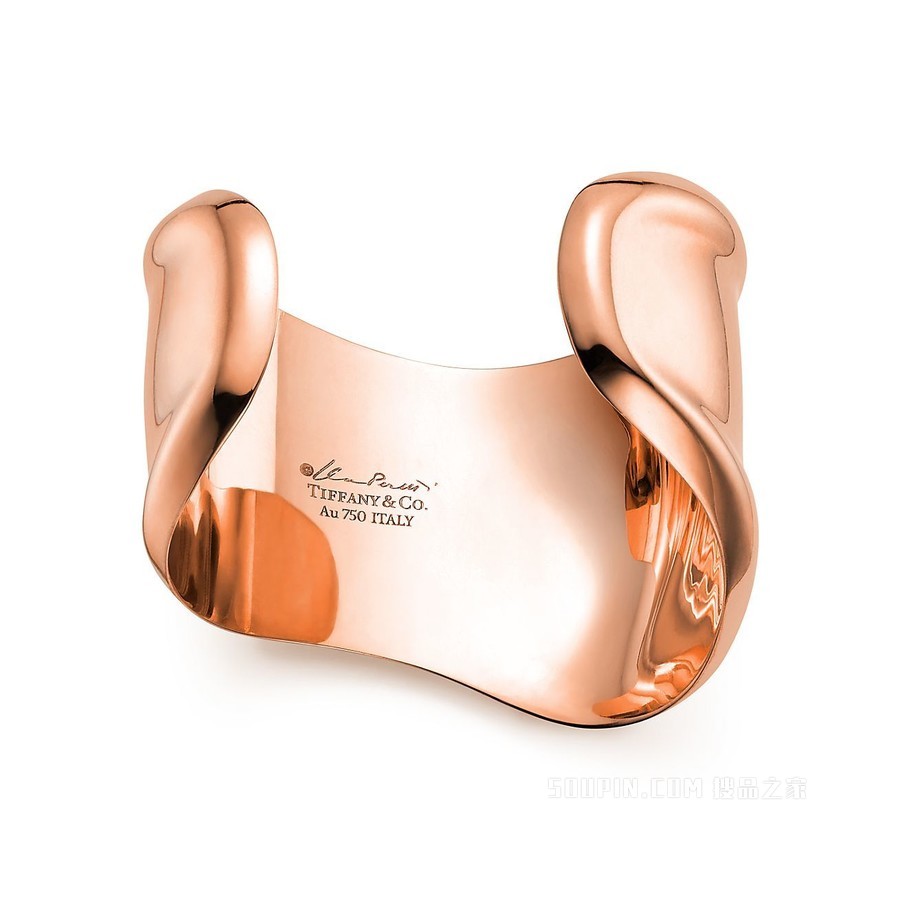 Elsa Peretti® 系列 18K 玫瑰金小号开口手镯，宽 43 毫米。