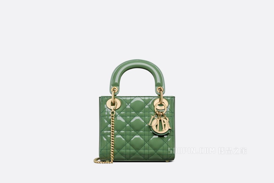 迷你 Lady Dior 手袋 玉石绿漆皮牛皮革藤格纹