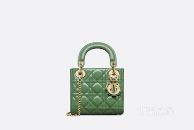 迷你 Lady Dior 手袋 玉石绿漆皮牛皮革藤格纹