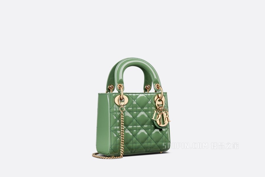 迷你 Lady Dior 手袋 玉石绿漆皮牛皮革藤格纹