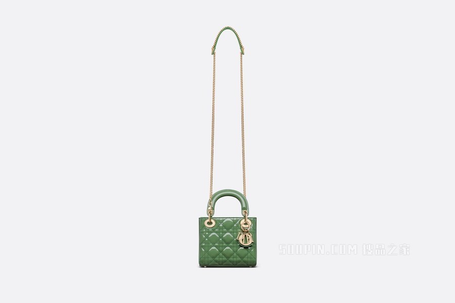 迷你 Lady Dior 手袋 玉石绿漆皮牛皮革藤格纹