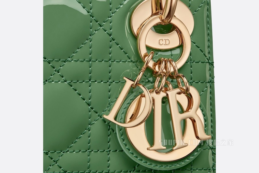 迷你 Lady Dior 手袋 玉石绿漆皮牛皮革藤格纹