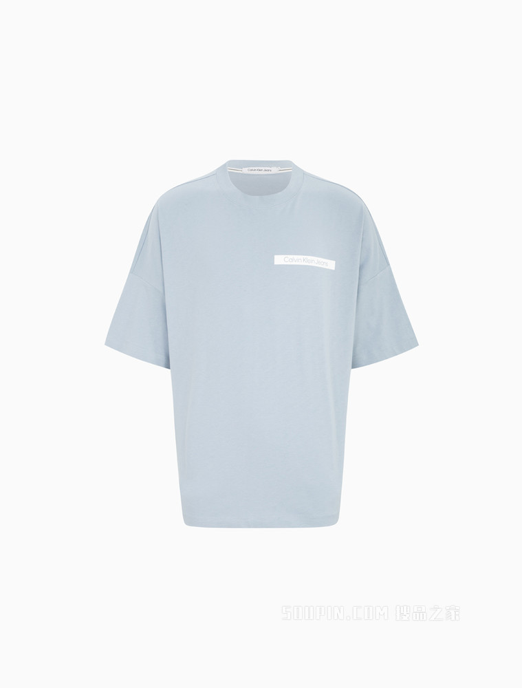 Calvin Klein 22春夏男女同款切割图案印花短袖T恤J400212