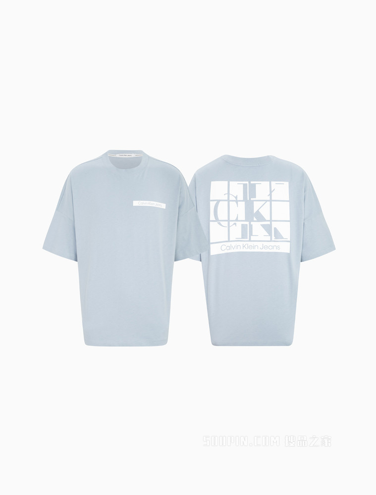 Calvin Klein 22春夏男女同款切割图案印花短袖T恤J400212