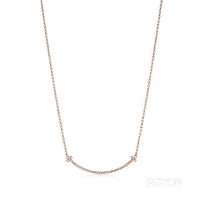 Tiffany T 系列 18K 玫瑰金镶钻 Smile 项链，小号