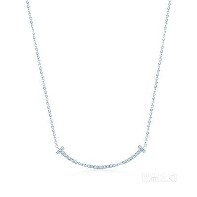 Tiffany T 系列 18K 白金镶钻 Smile 项链，小号
