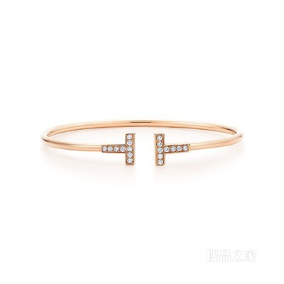 Tiffany T 系列 18K 玫瑰金镶钻线圈手镯