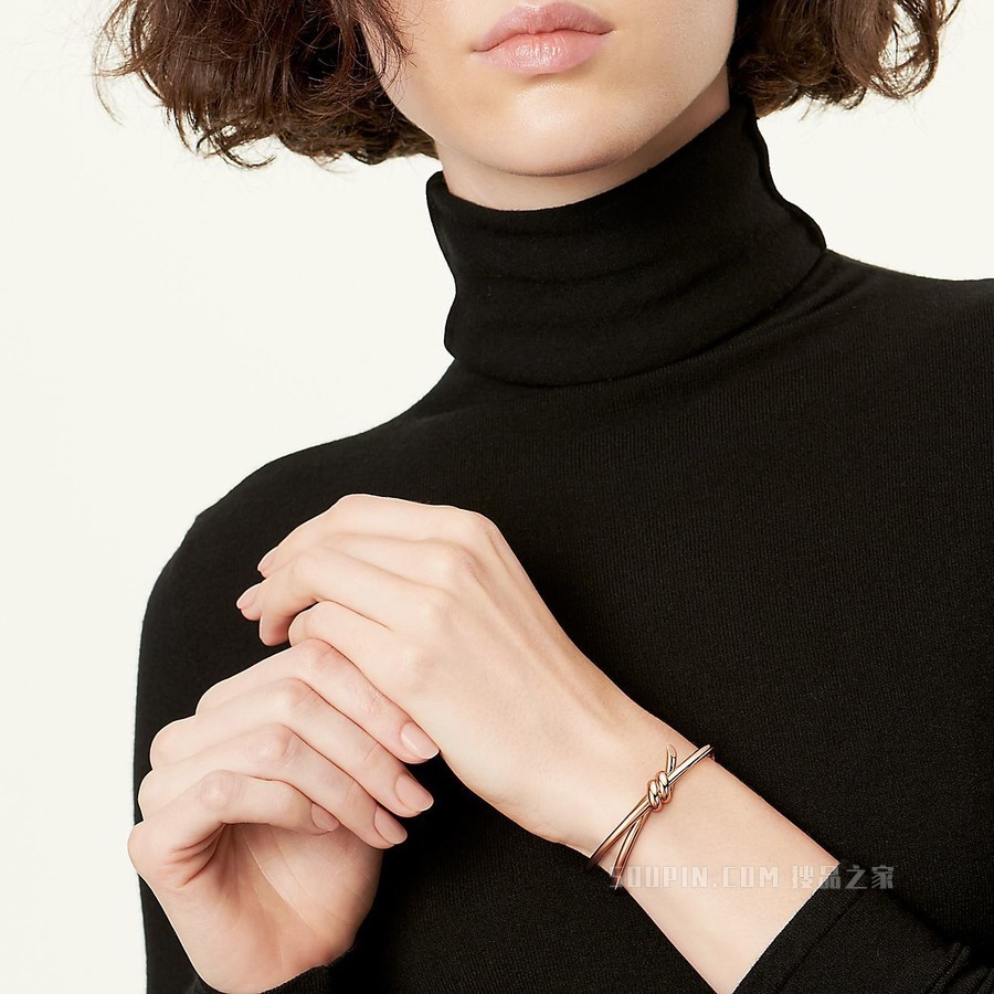 Tiffany Knot 系列 18K 玫瑰金双行铰链手镯