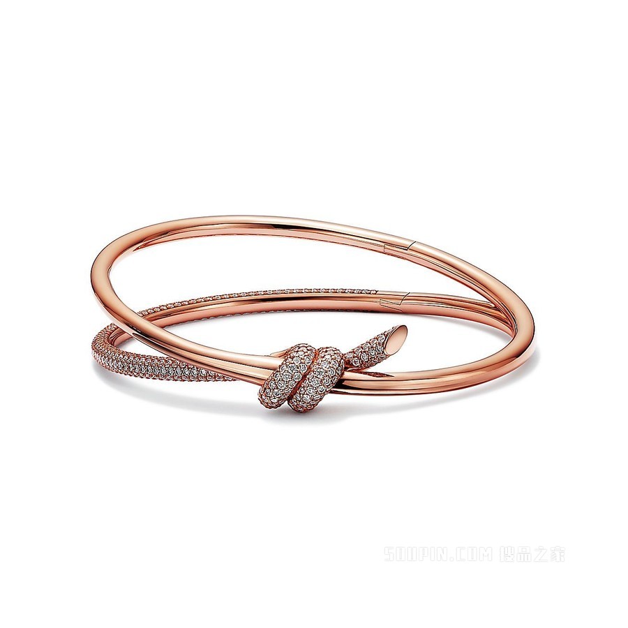 Tiffany Knot 系列 18K 玫瑰金镶钻双行铰链手镯