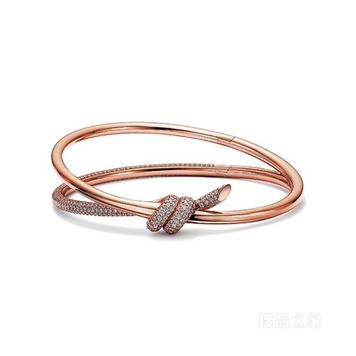 Tiffany Knot 系列 18K 玫瑰金镶钻双行铰链手镯
