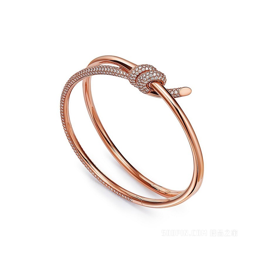 Tiffany Knot 系列 18K 玫瑰金镶钻双行铰链手镯