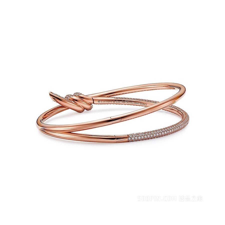 Tiffany Knot 系列 18K 玫瑰金镶钻双行铰链手镯