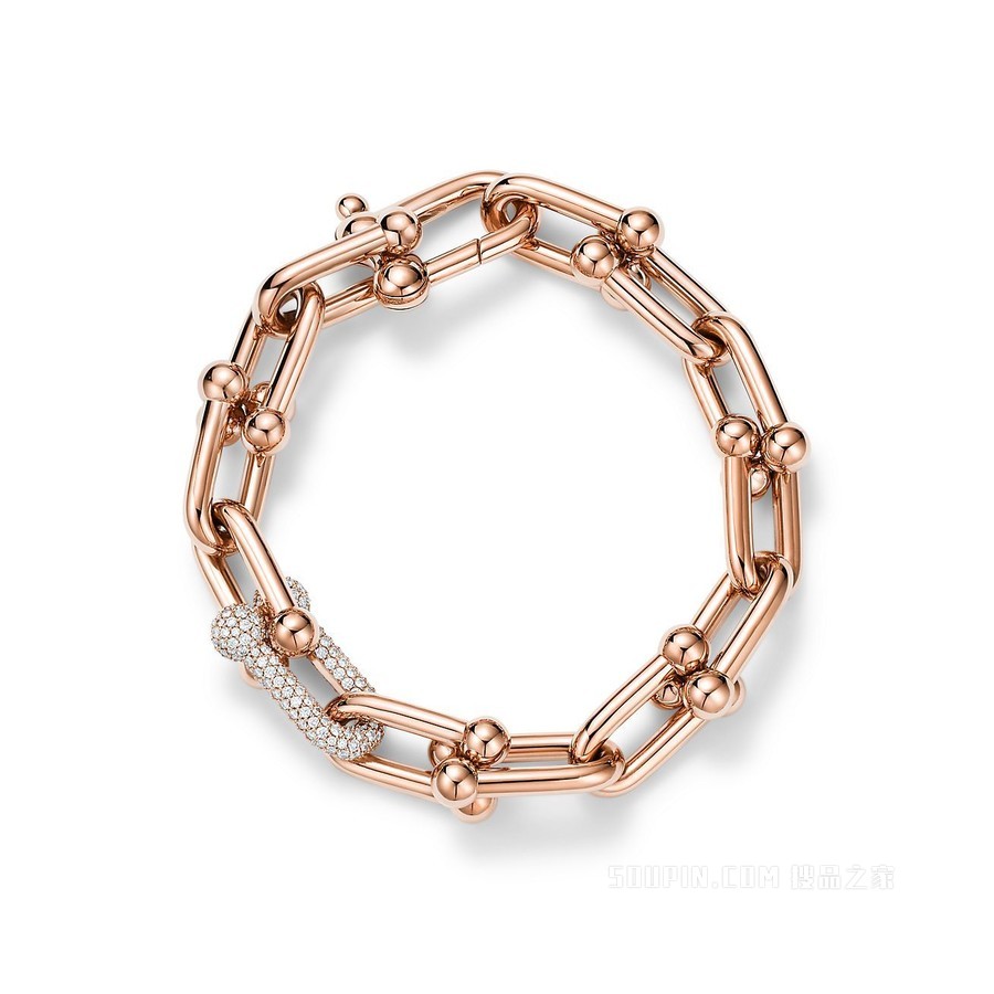Tiffany HardWear 系列 18K 玫瑰金镶钻链环手链，大号。