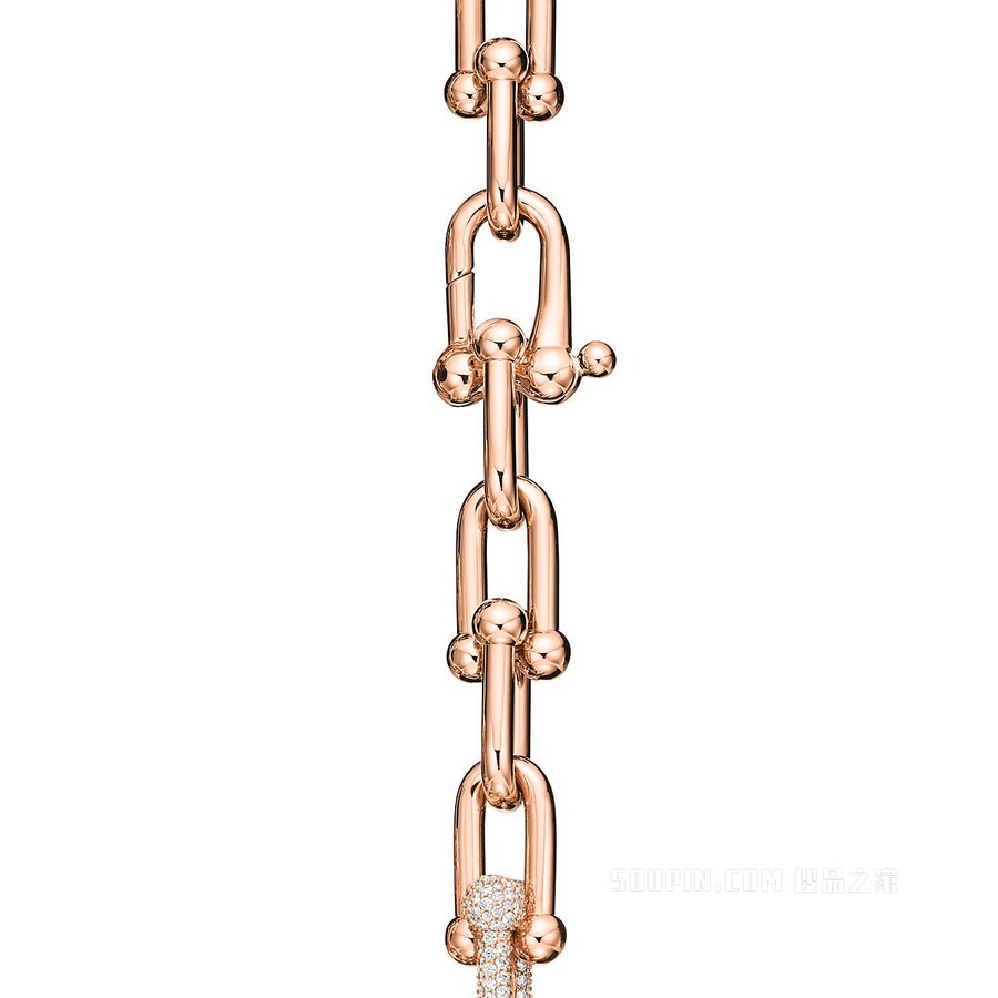 Tiffany HardWear 系列 18K 玫瑰金镶钻链环手链，大号。