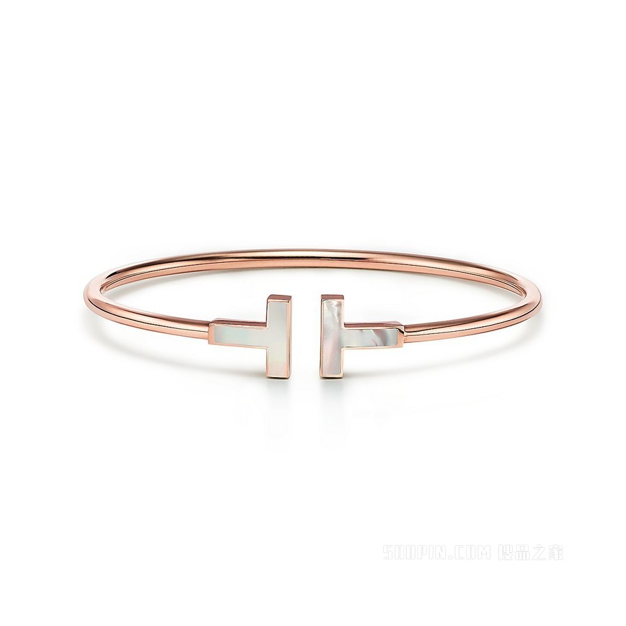 Tiffany T 系列 18K 玫瑰金镶嵌珍珠母贝线圈手镯