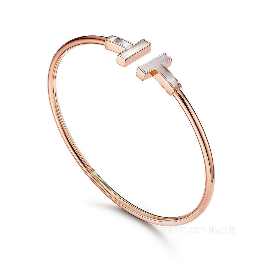 Tiffany T 系列 18K 玫瑰金镶嵌珍珠母贝线圈手镯