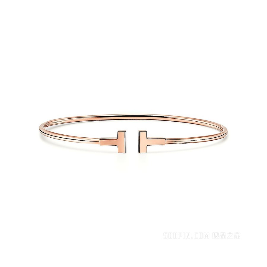 Tiffany T 系列 18K 玫瑰金窄式线圈手镯，中号。