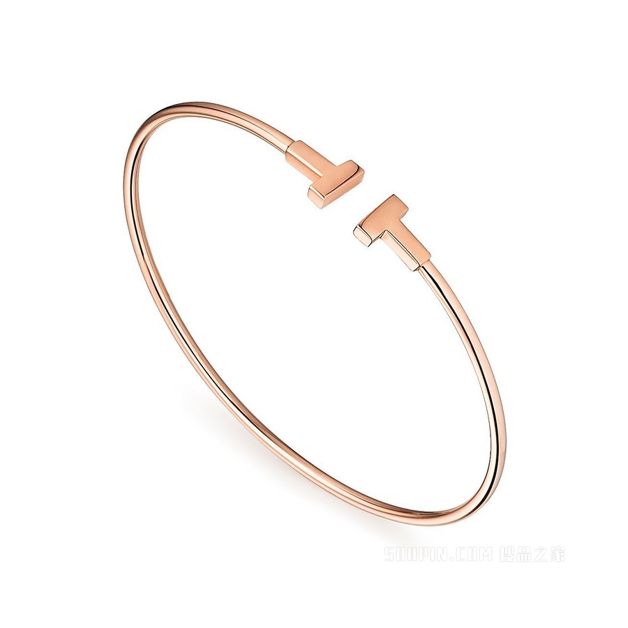 Tiffany T 系列 18K 玫瑰金窄式线圈手镯，中号。