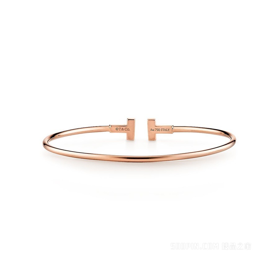 Tiffany T 系列 18K 玫瑰金窄式线圈手镯，中号。