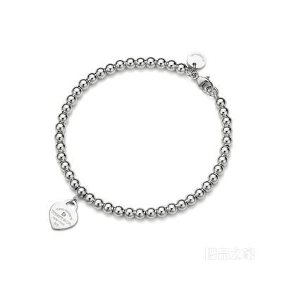 Return to Tiffany™ 系列纯银镶钻 Heart Tag 珠式手链，4 毫米