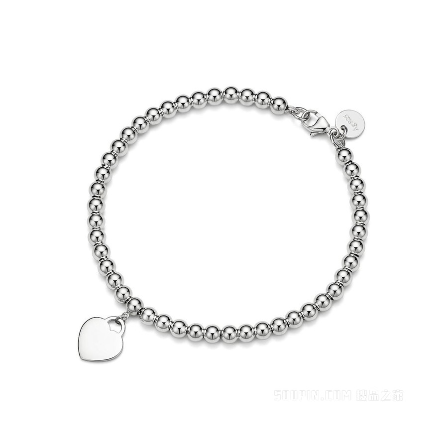 Return to Tiffany™ 系列纯银镶钻 Heart Tag 珠式手链，4 毫米