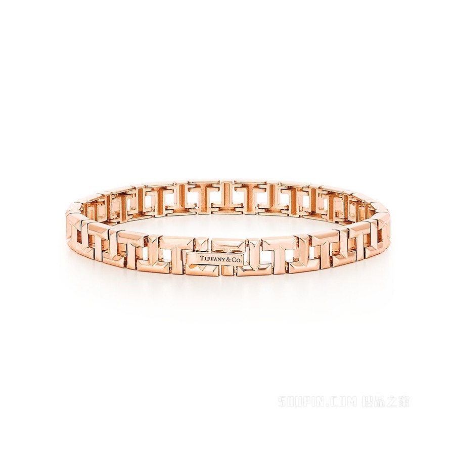 Tiffany T 系列 18K 玫瑰金 True 窄式手链，中号。