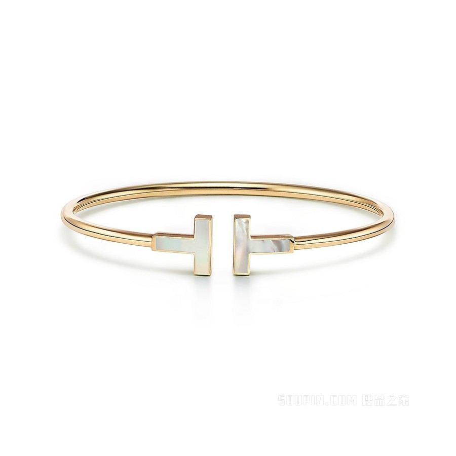 Tiffany T 系列 18K 黄金镶嵌珍珠母贝线圈手镯