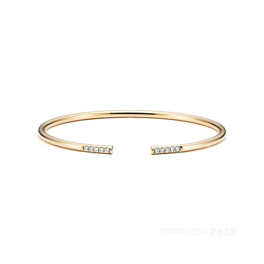 Tiffany Metro 系列 18K 黄金镶钻线圈手镯，中号。
