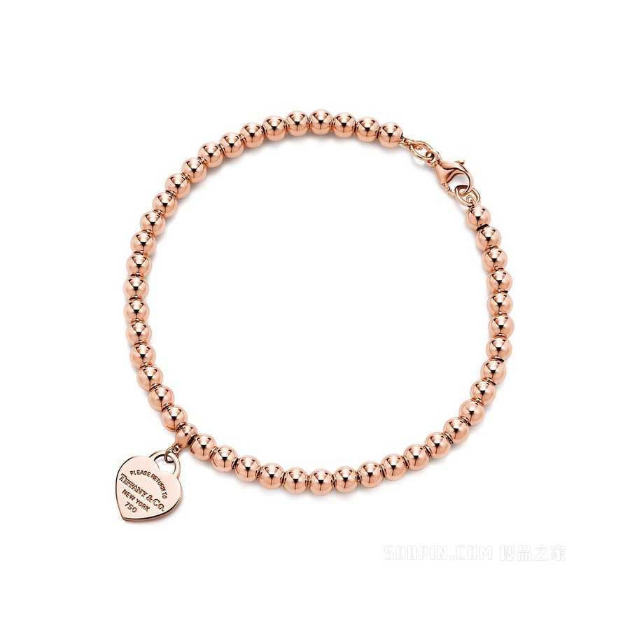 Return to Tiffany™ 系列 18K 玫瑰金 Heart Tag 珠式手链，4 毫米