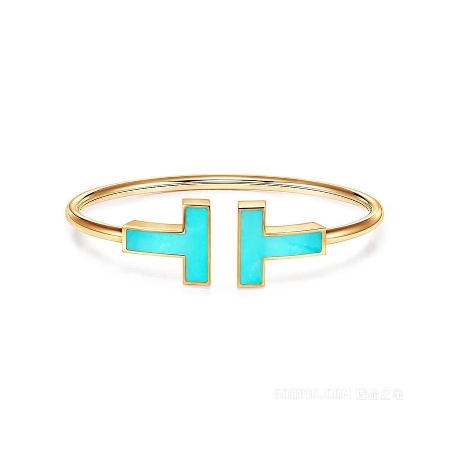 Tiffany T 系列 18K 黄金大号绿松石线圈手链，中号。