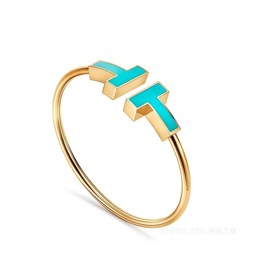 Tiffany T 系列 18K 黄金大号绿松石线圈手链，中号。