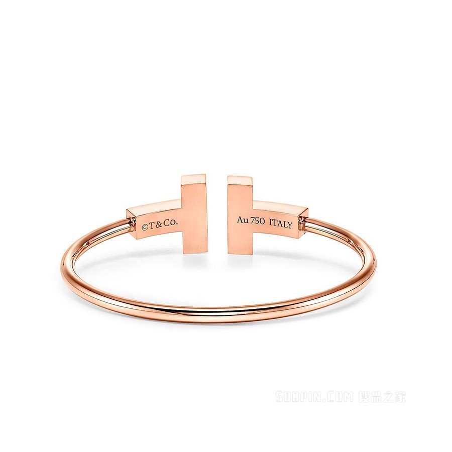 Tiffany T 系列 18K 玫瑰金大号黑色缟玛瑙线圈手链，中号。