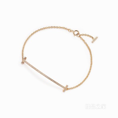 Tiffany T 系列 18K 黄金镶钻 Smile 手链