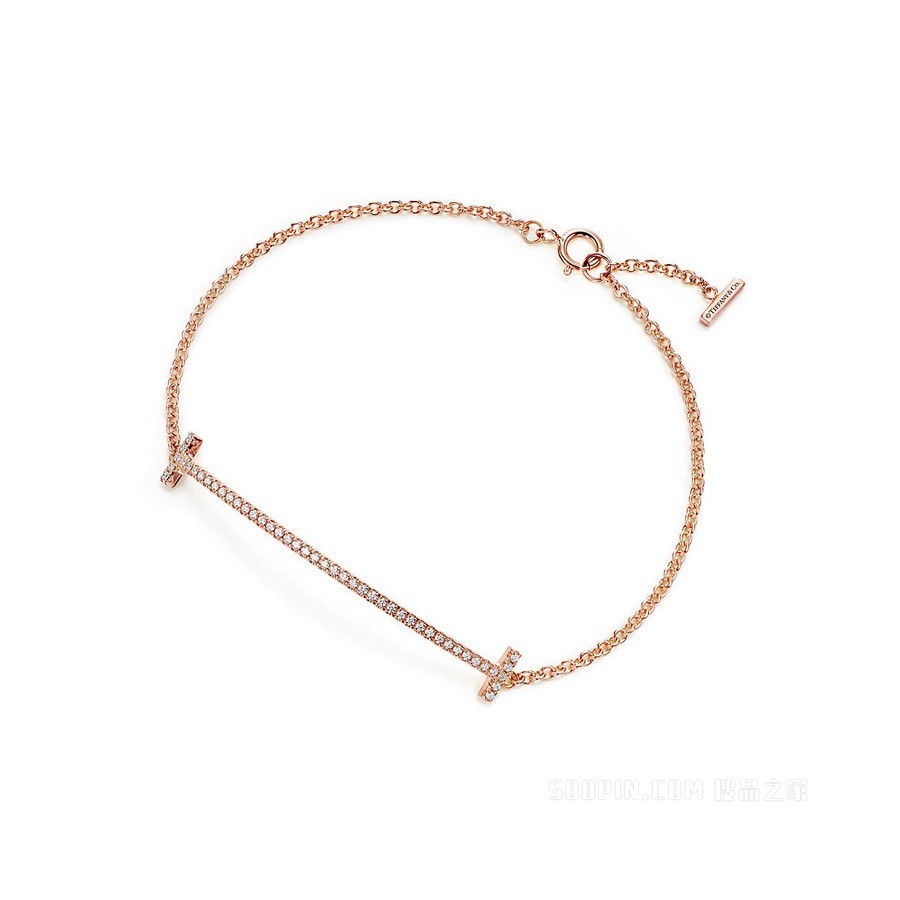 Tiffany T 系列 18K 玫瑰金镶钻 Smile 手链