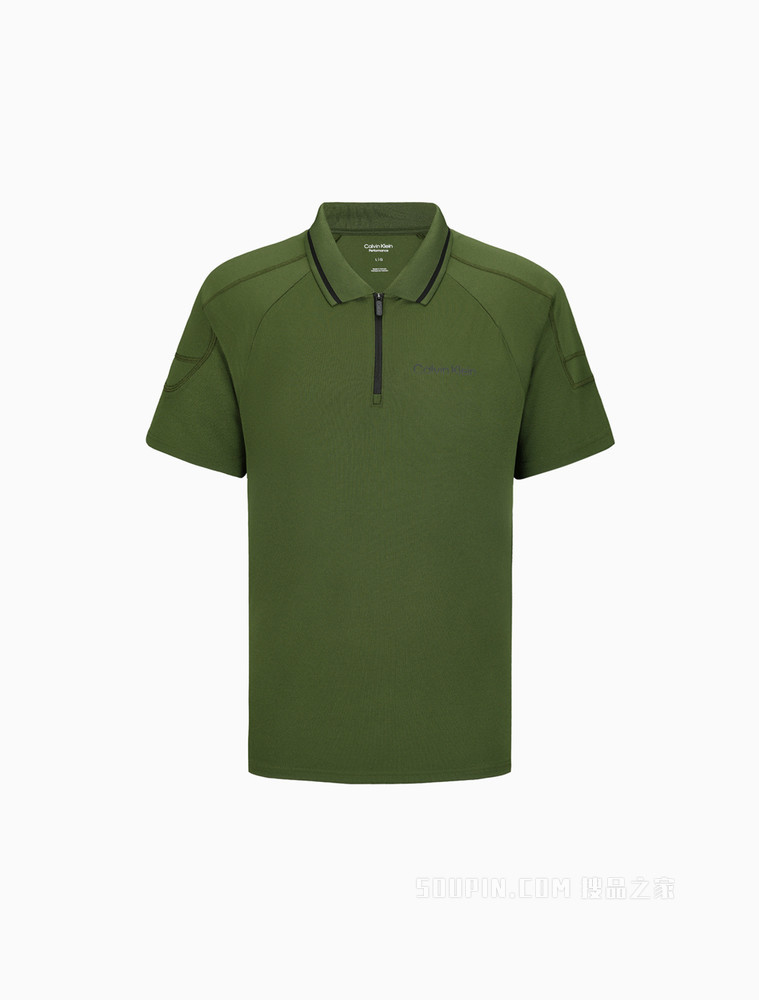 Calvin Klein 22春夏男士休闲拉链翻领循环LOGO织带短袖Polo衫4MS2K112