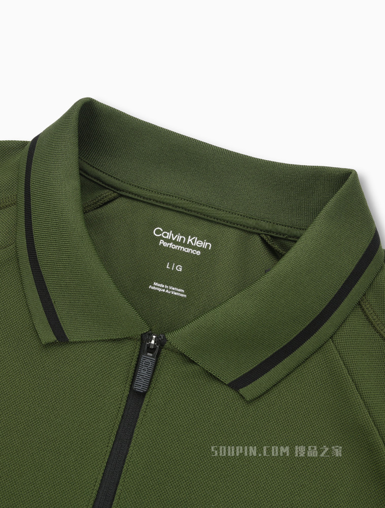 Calvin Klein 22春夏男士休闲拉链翻领循环LOGO织带短袖Polo衫4MS2K112