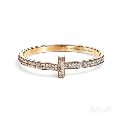 Tiffany T 系列 T1 18K 黄金镶钻宽式手镯，中号。