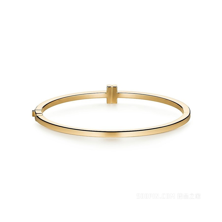 Tiffany T 系列 18K 黄金镶钻铰链线圈手镯，中号。