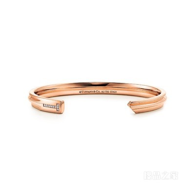 Tiffany Keys 系列 Modern Keys 18K 玫瑰金镶钻窄式手镯，中号。