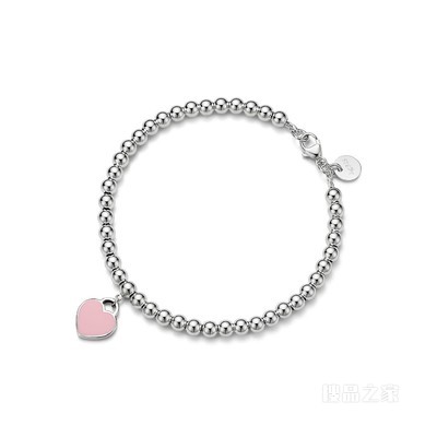 Return to Tiffany™ 系列纯银镶钻粉色迷你心形珠式手链，4 毫米