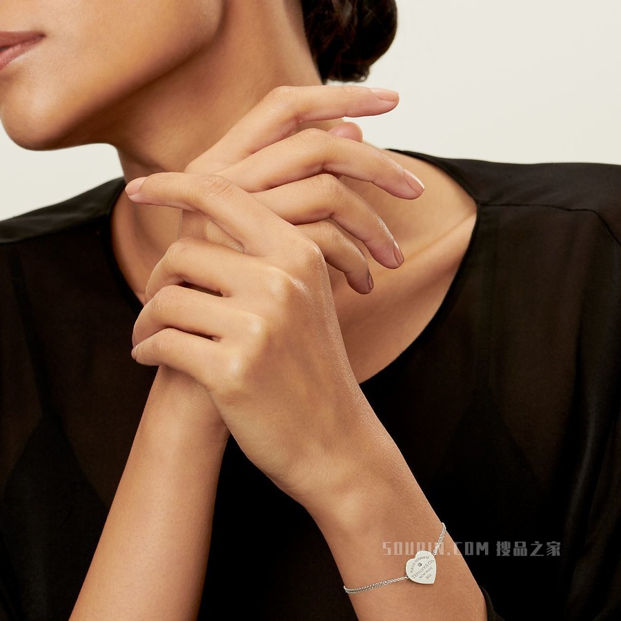 Return to Tiffany™ 系列纯银镶钻心形双链手链，小号