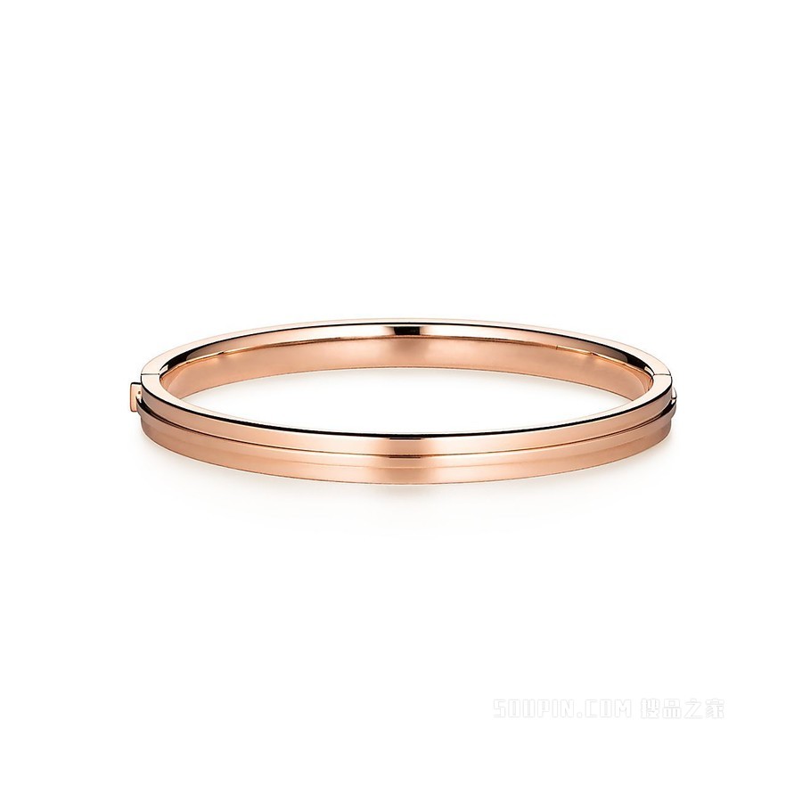 Tiffany T 系列 18K 玫瑰金镶钻铰链手镯，中号。